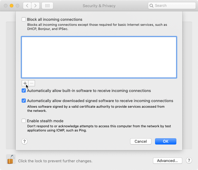 allow exception for an application on mac